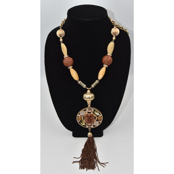 CHICO’S Mixmedia Tassel Rhinestone Embellished Chunky Costume Statement Necklace - Picture 1 of 8